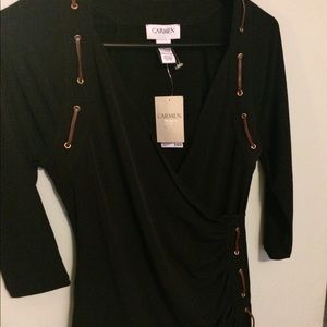 Women's black dressy surplice top